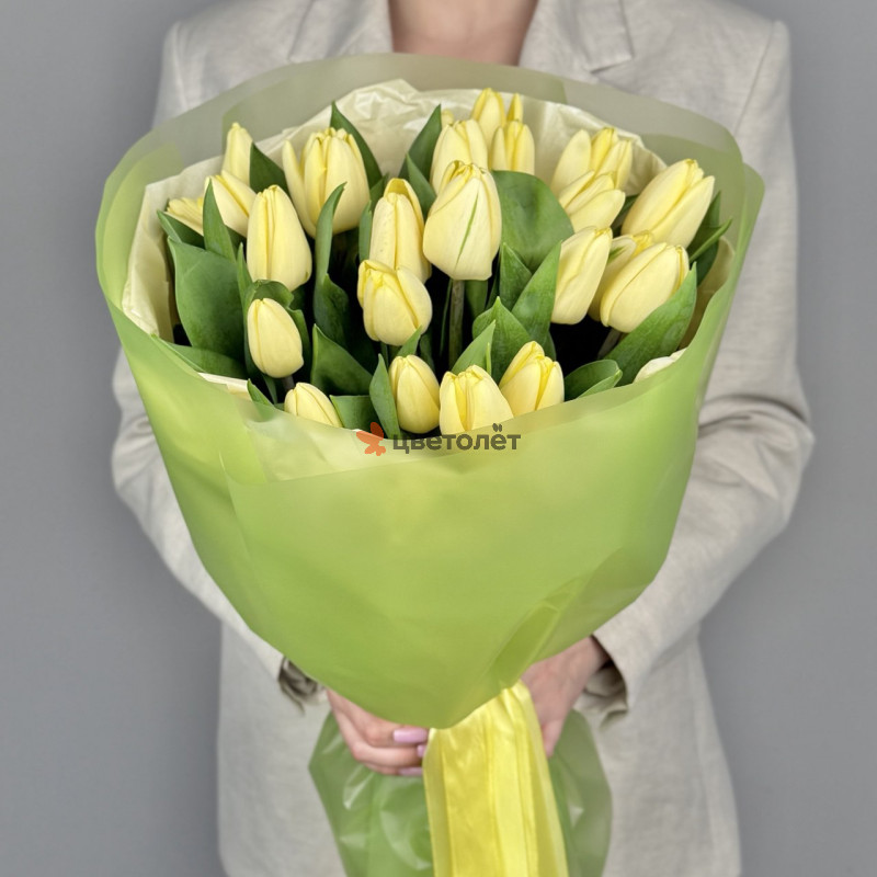 Лимонный букет из тюльпанов, 21шт