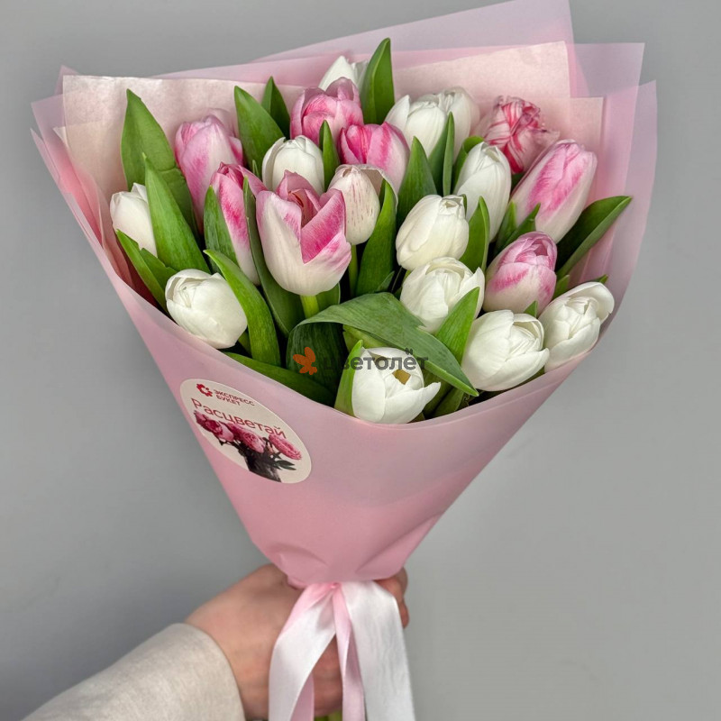 Микс розовых тюльпанов, 21 шт